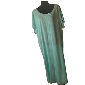 For Cynthia Sea Foam Green Linen Blend Midi Dress Lagenlook Pockets Size 2X